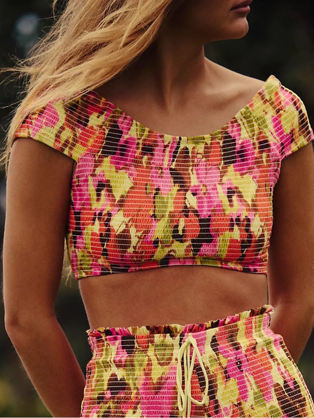 free people free-est Darcy Smocked Swim bikini top Size M